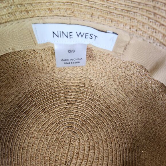 NWOT Nine West Tan Straw w/ Yellow Scarf Womens Panama Hat One Size - Picture 7 of 7
